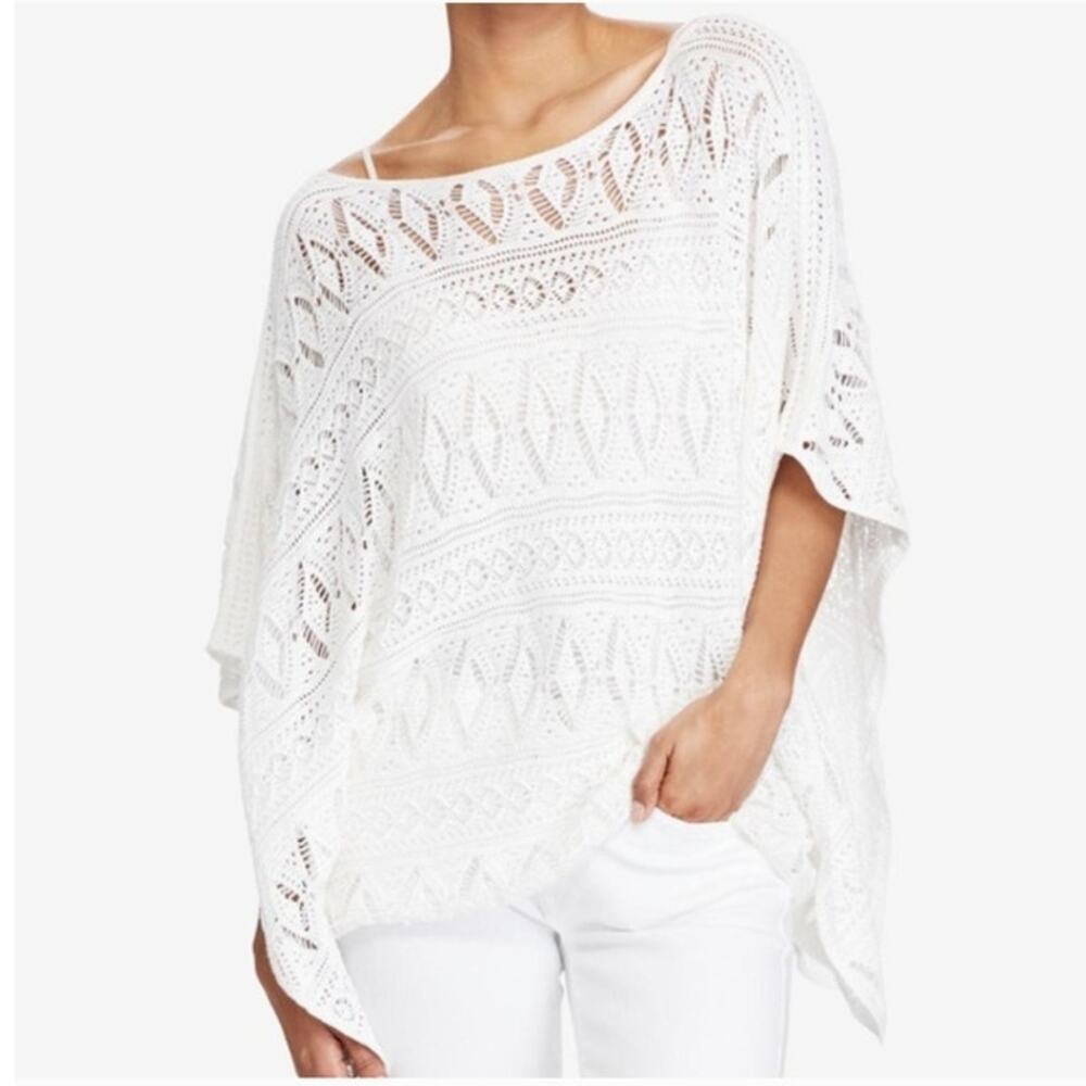 Polo Ralph Lauren Pointelle-Knit Boatneck poncho sweater oversized Boho crochet